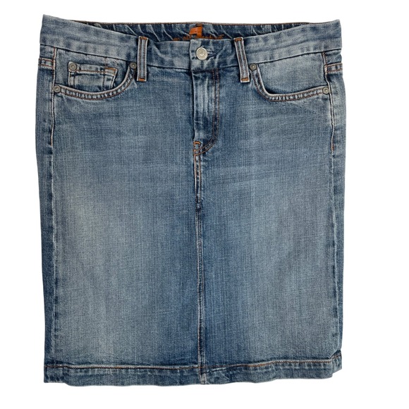7 For All Mankind Denim Skirt Women's A Pocket Blue Jean 31W - Picture 1 of 7
